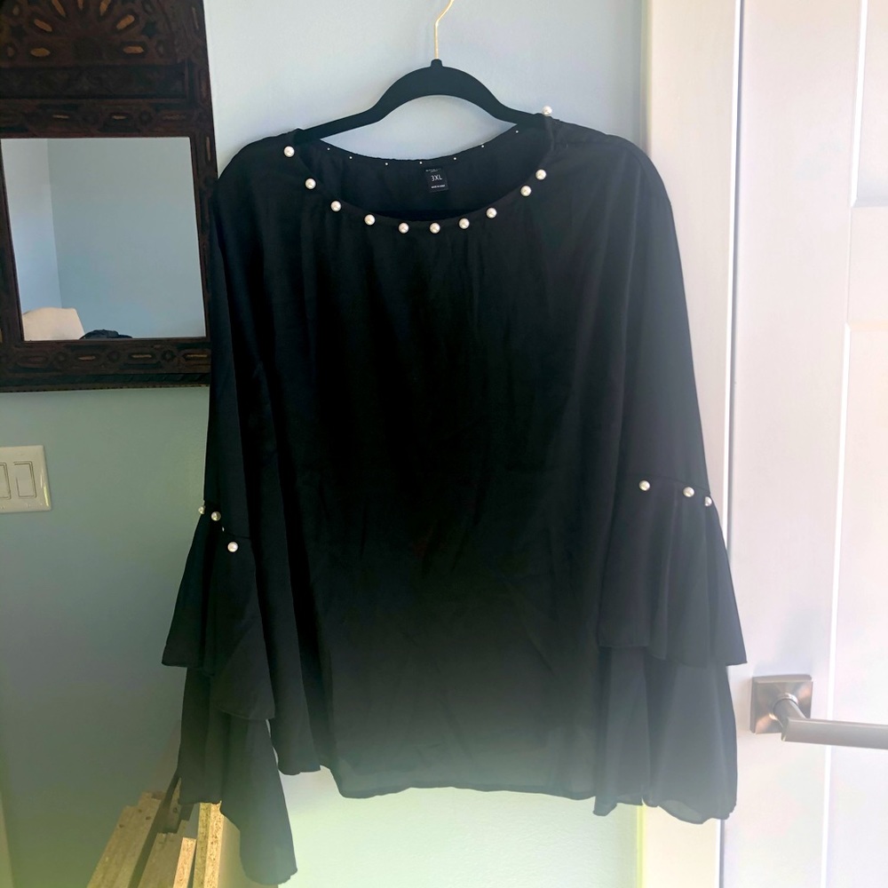 Black blouse with pearl detail plus size